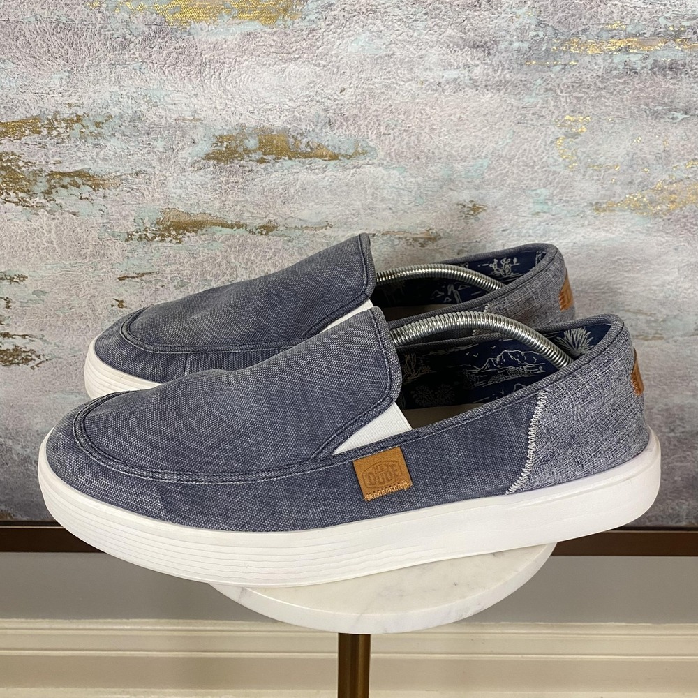 Hey Dude Sunapee M Craft Shoes Mens Size 15 Blue Canvas Slip On Casual Comfort